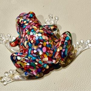 Multicolor Gemstone Acrylic Frog Figurine with Gold Accents